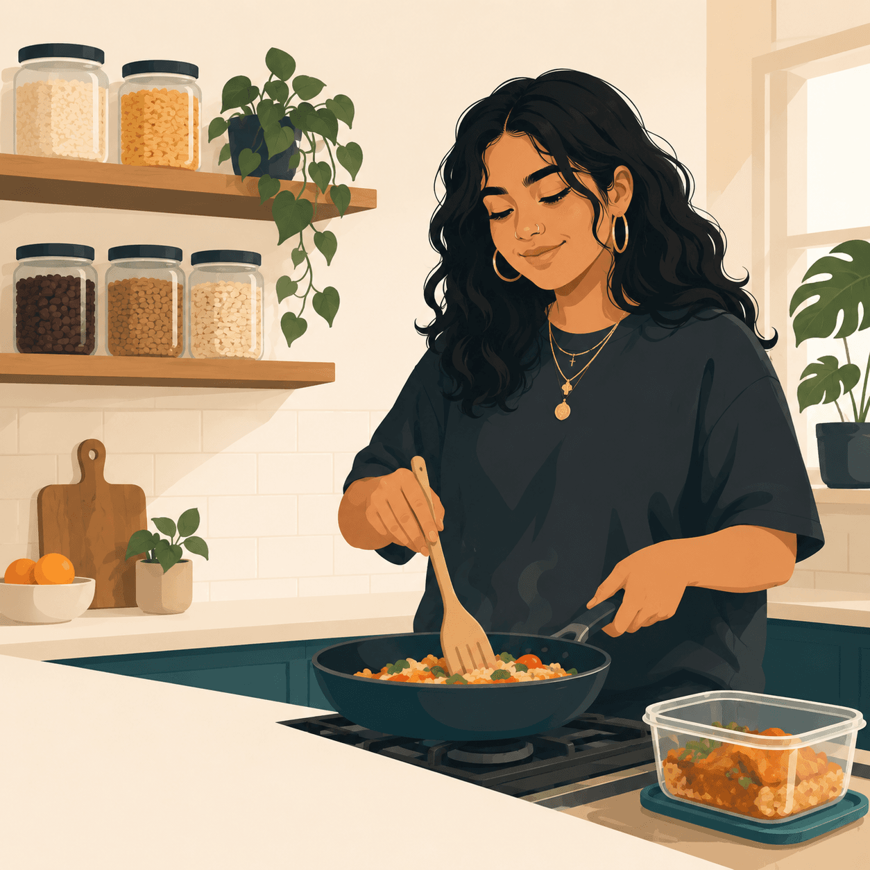Students cooking together